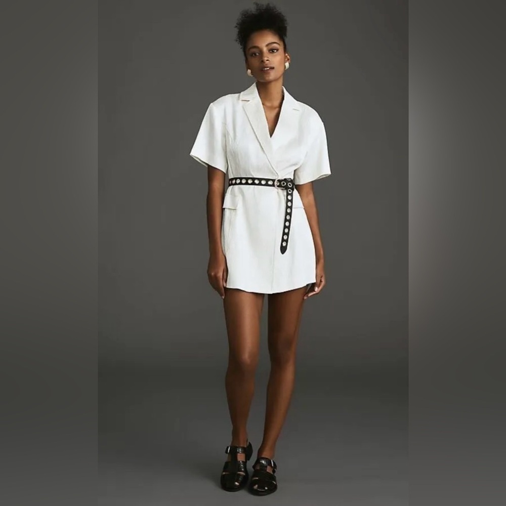 NWT Anthropology 4SI3NNA Lorenzo Short-Sleeve Belted Blazer Dress